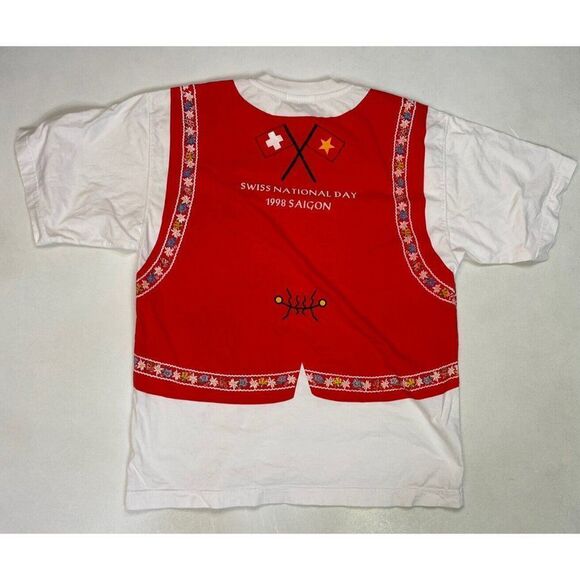 VINTAGE Switzerland Swiss National Day Saigon 1998 Graphic T-shirt Men Large 90s - Picture 5 of 9